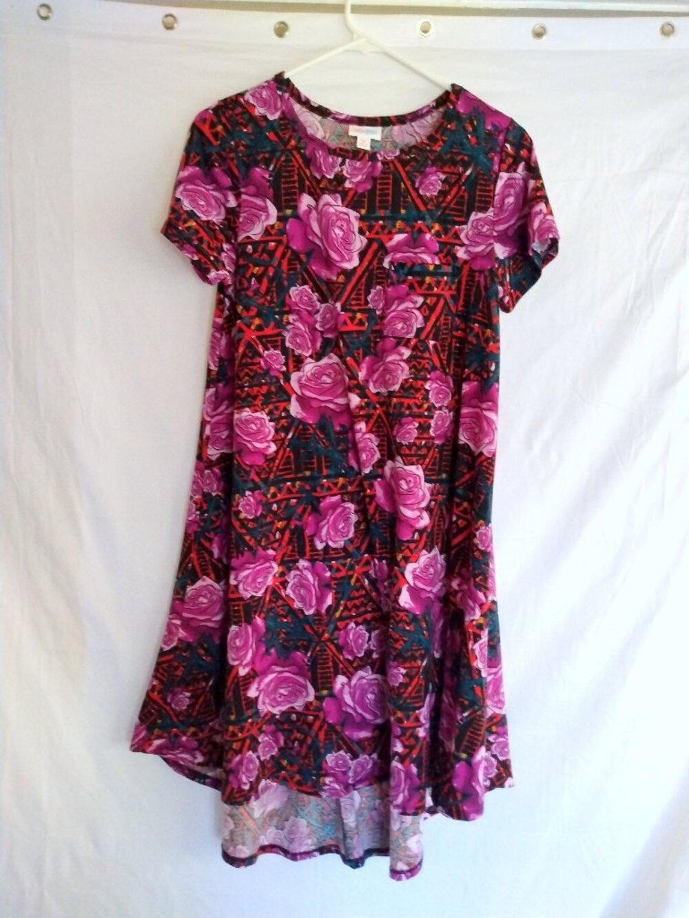 LuLaRoe Pink Floral Geometric Simply Comfortable Stretch Dress XS Boho Retro - Picture 2 of 5